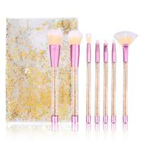 liquid bling yellow makeup brushes with pvc packaging bag